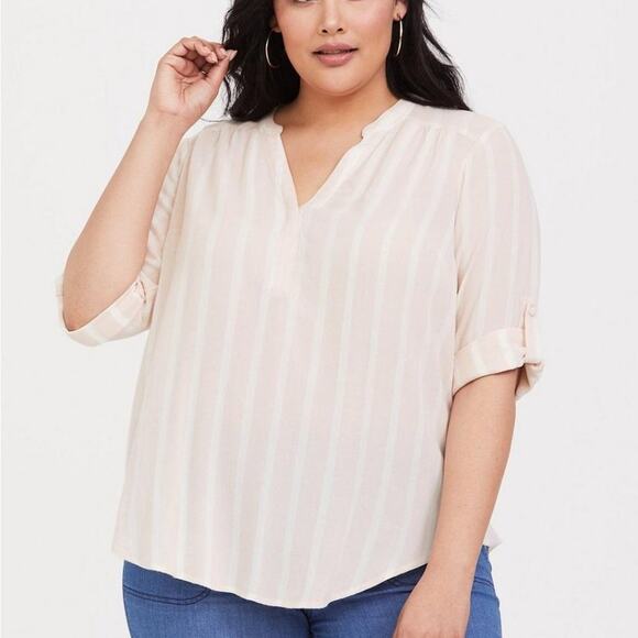 Torrid Harper Textured Woven 3/4 Sleeve Pullover  Peach/White Stripe Blouse 2/2x - Picture 1 of 7